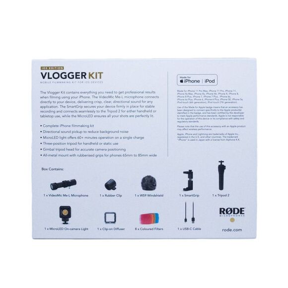 RODE Microphones - RODE Vlogger Kit iOS Edition Shotgun Mic Tripod In Black - Picture 3 of 7